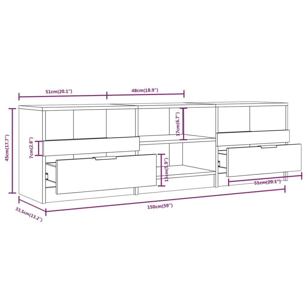 Meuble TV Chêne sonoma 150x33,5x45 cm Bois d'ingénierie - XIOS