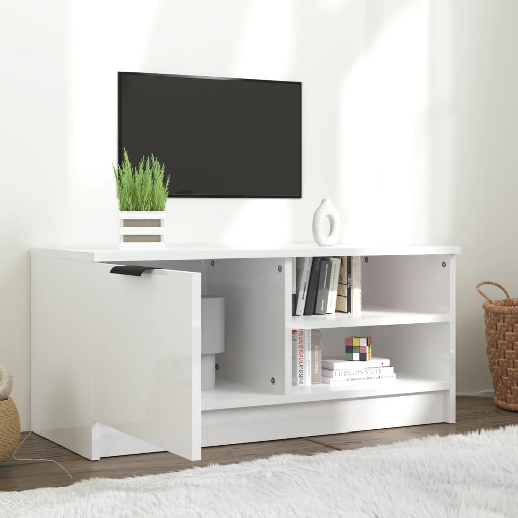 Meuble TV Blanc brillant 80x35x36,5 cm Bois d'ingénierie - XIOS
