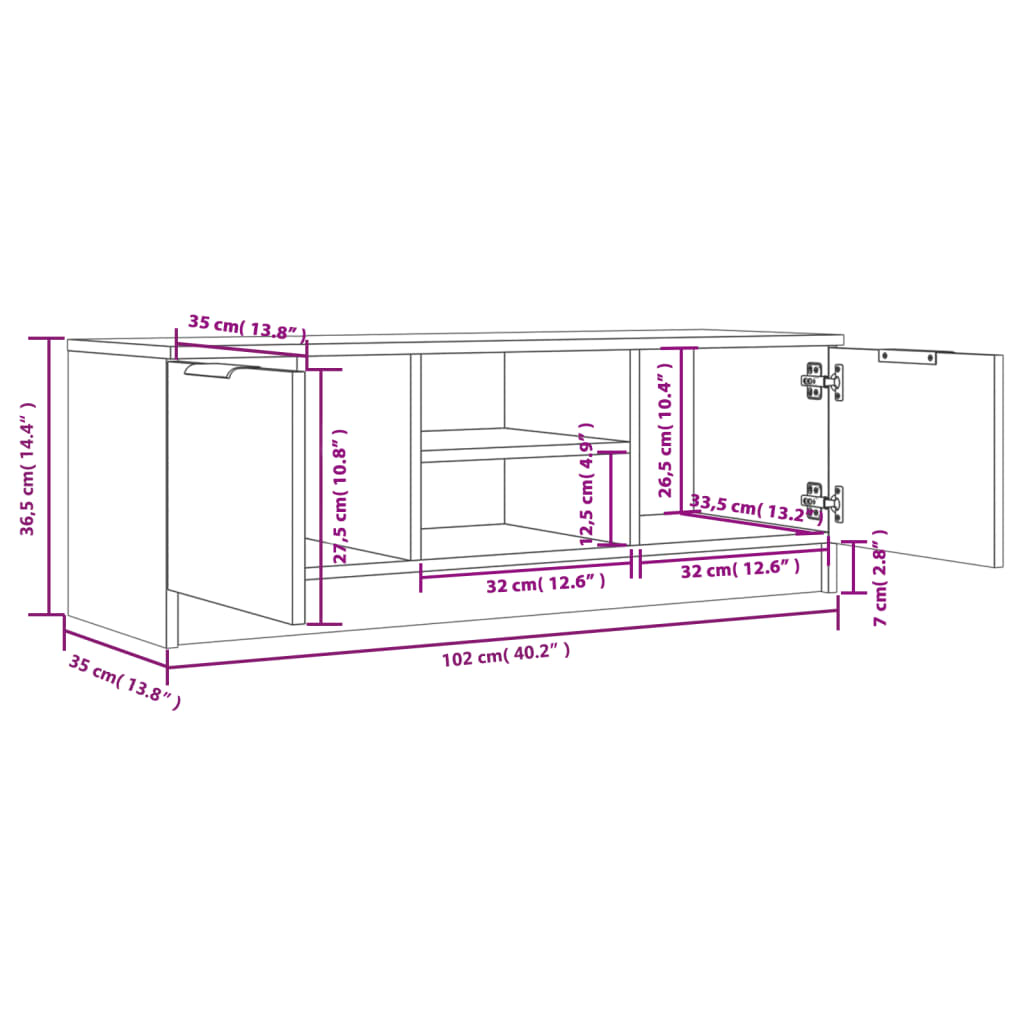 Meuble TV Blanc 102x35x36,5 cm Bois d'ingénierie - XIOS