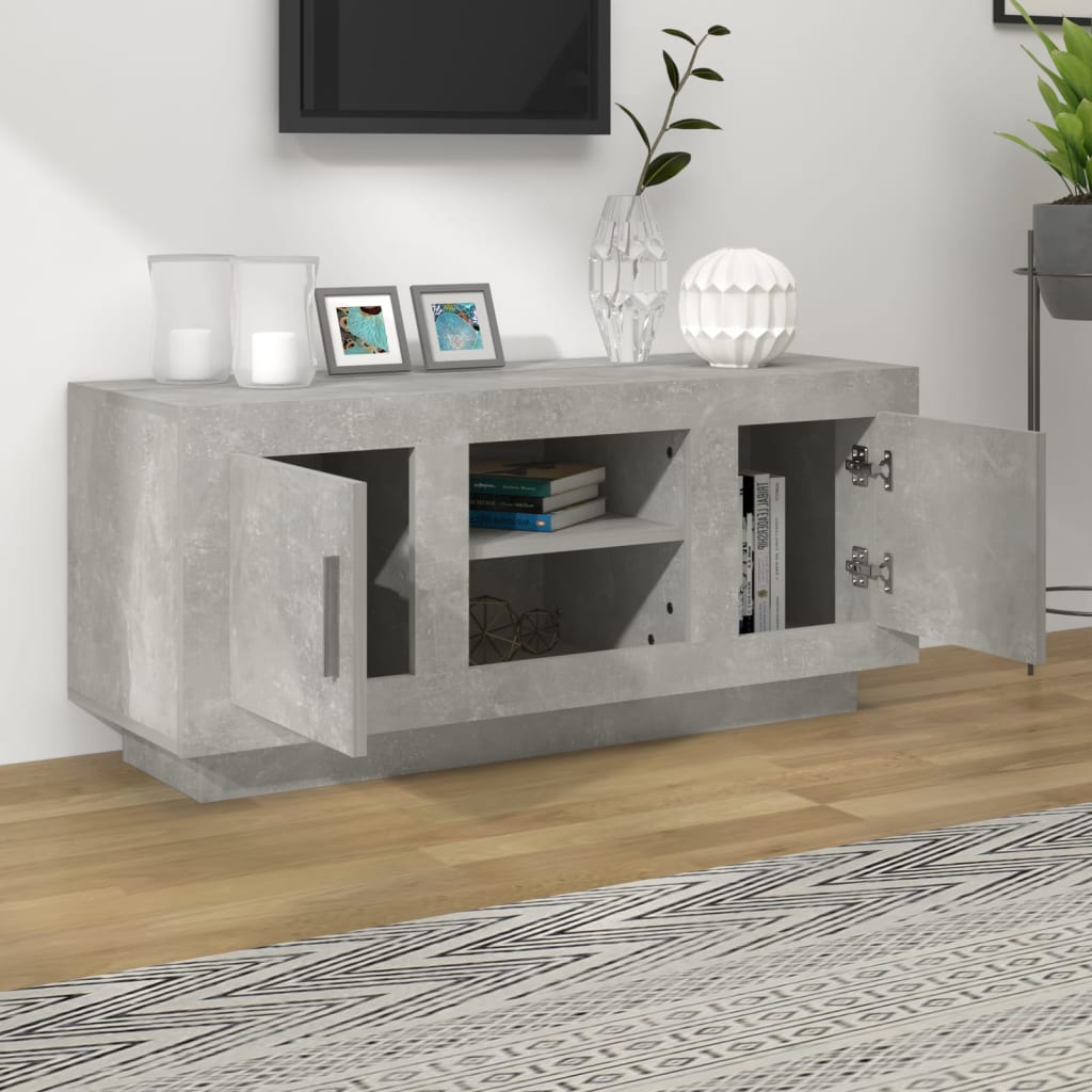 Meuble TV gris béton 102x35x45 cm bois d'ingénierie - XIOS