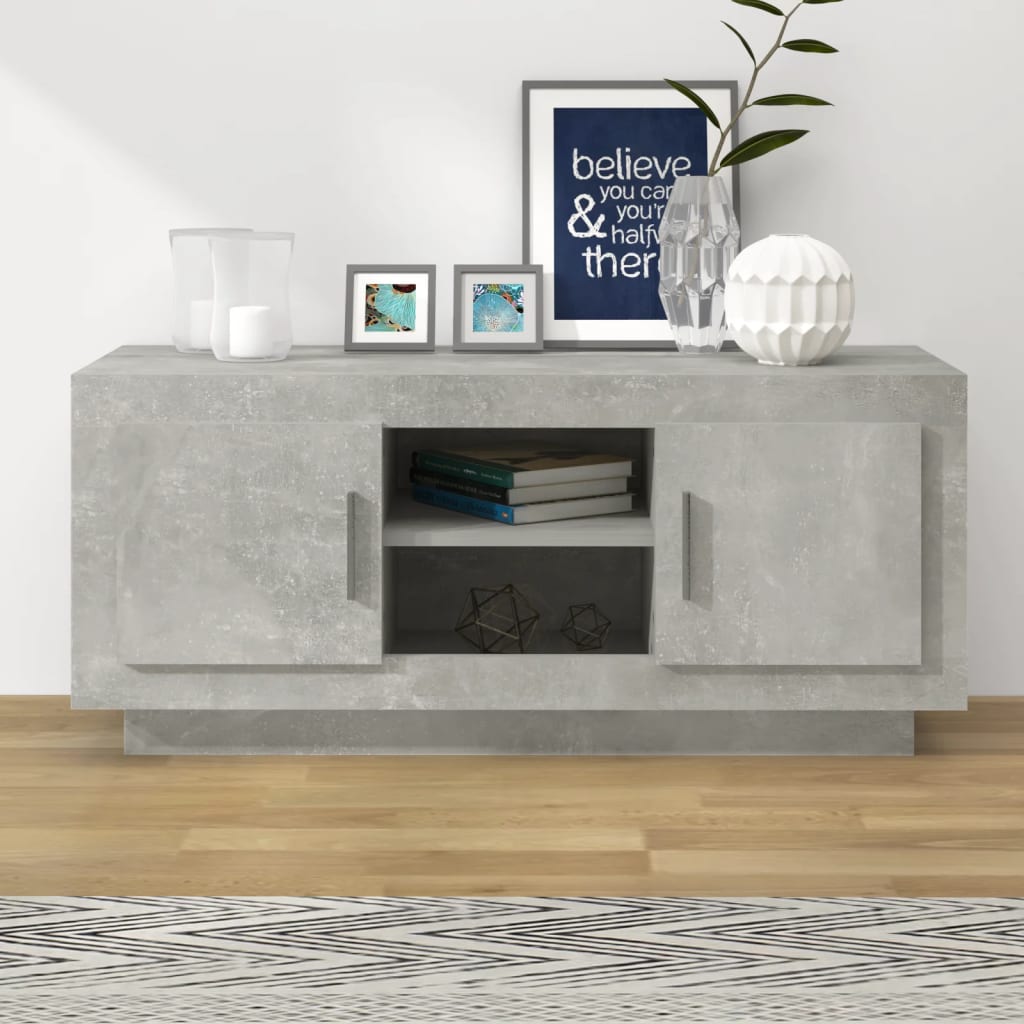 Meuble TV gris béton 102x35x45 cm bois d'ingénierie - XIOS