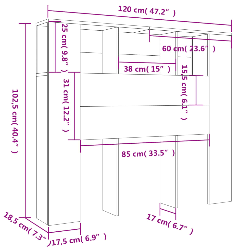 Armoire de tête de lit blanc 120x18,5x102,5 cm - XIOS