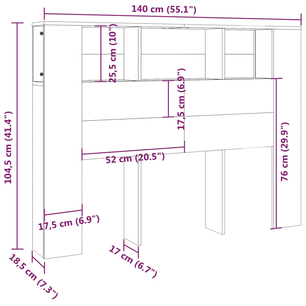 Armoire de tête de lit Gris béton 140x18,5x104,5 cm - XIOS