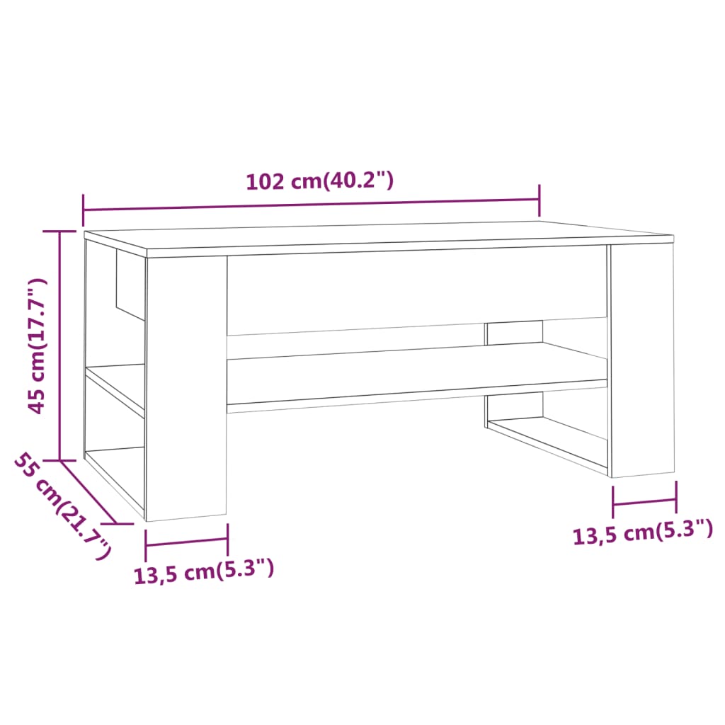 Table basse sonoma gris 102x55x45 cm bois d'ingénierie - XIOS