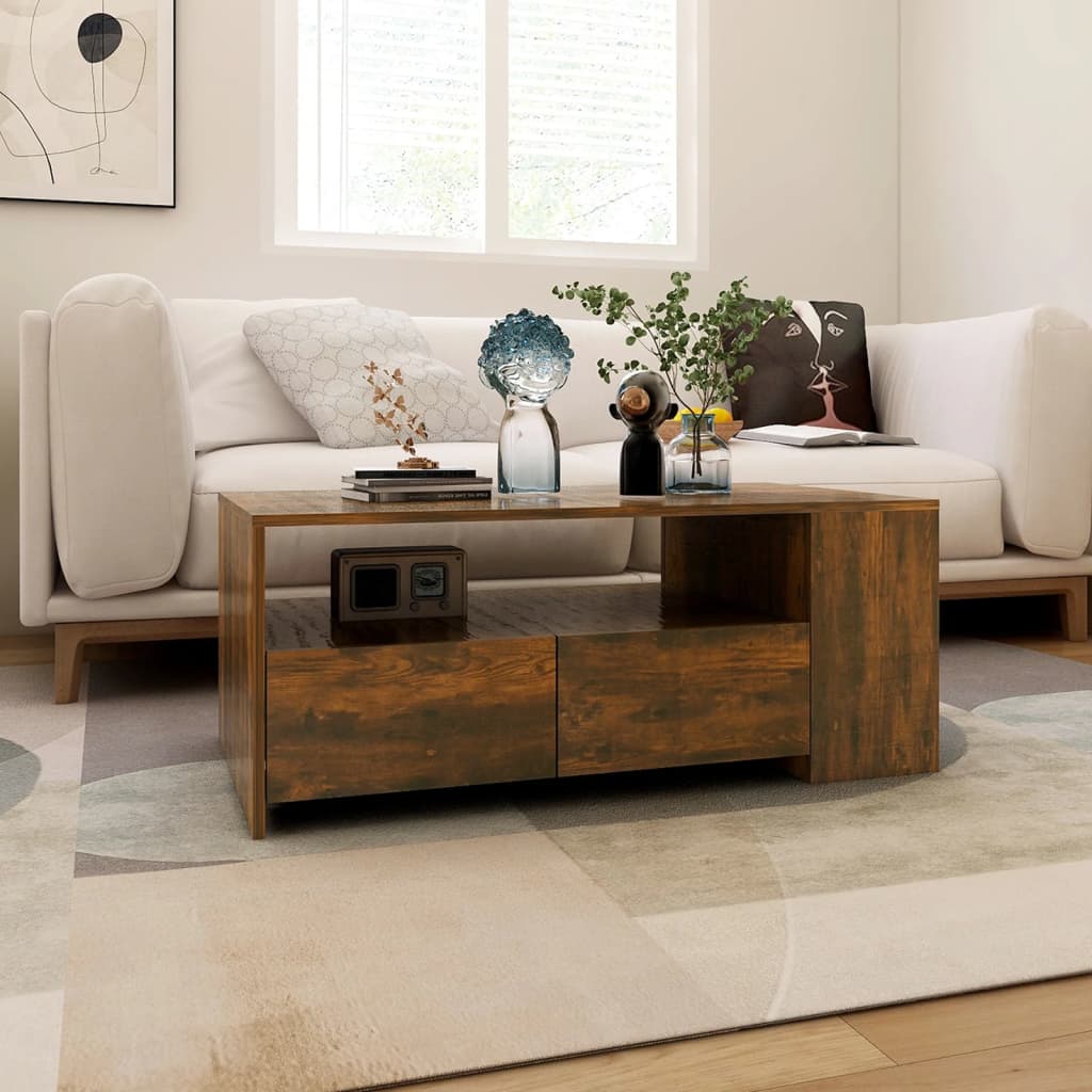 Table basse chêne fumé 102x55x42 cm bois d'ingénierie - XIOS