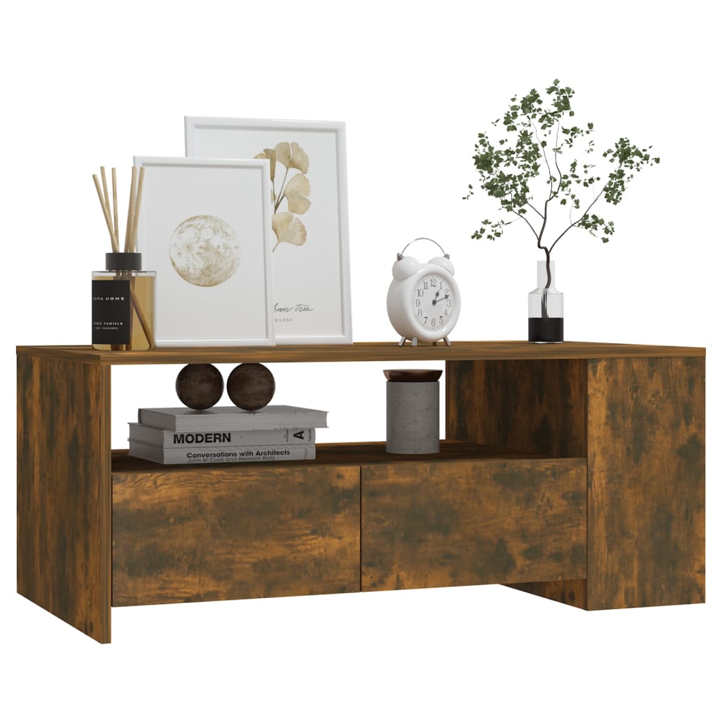 Table basse chêne fumé 102x55x42 cm bois d'ingénierie - XIOS