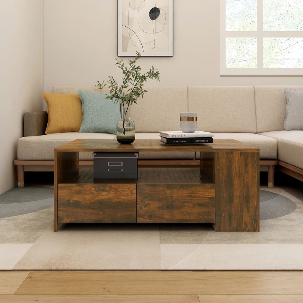 Table basse chêne fumé 102x55x42 cm bois d'ingénierie - XIOS