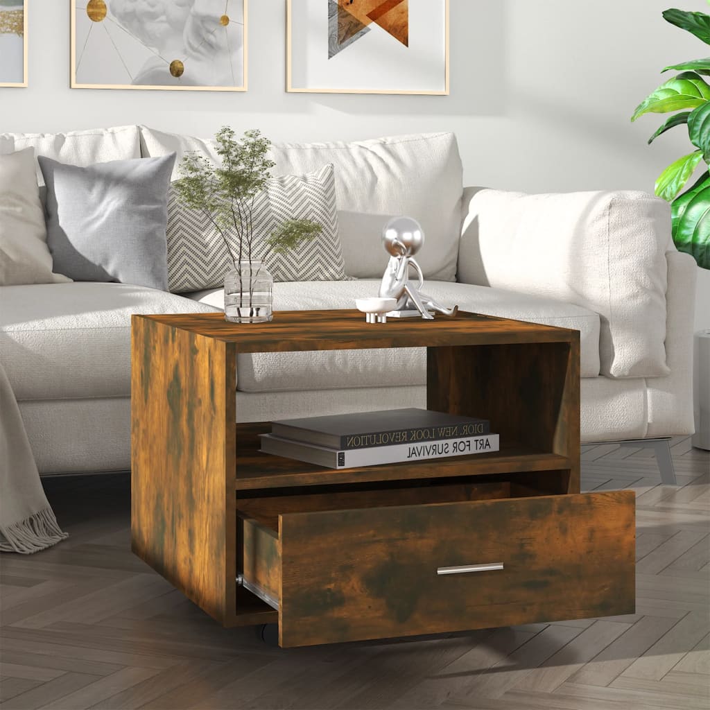 Table basse chêne fumé 55x55x40 cm bois d'ingénierie - XIOS
