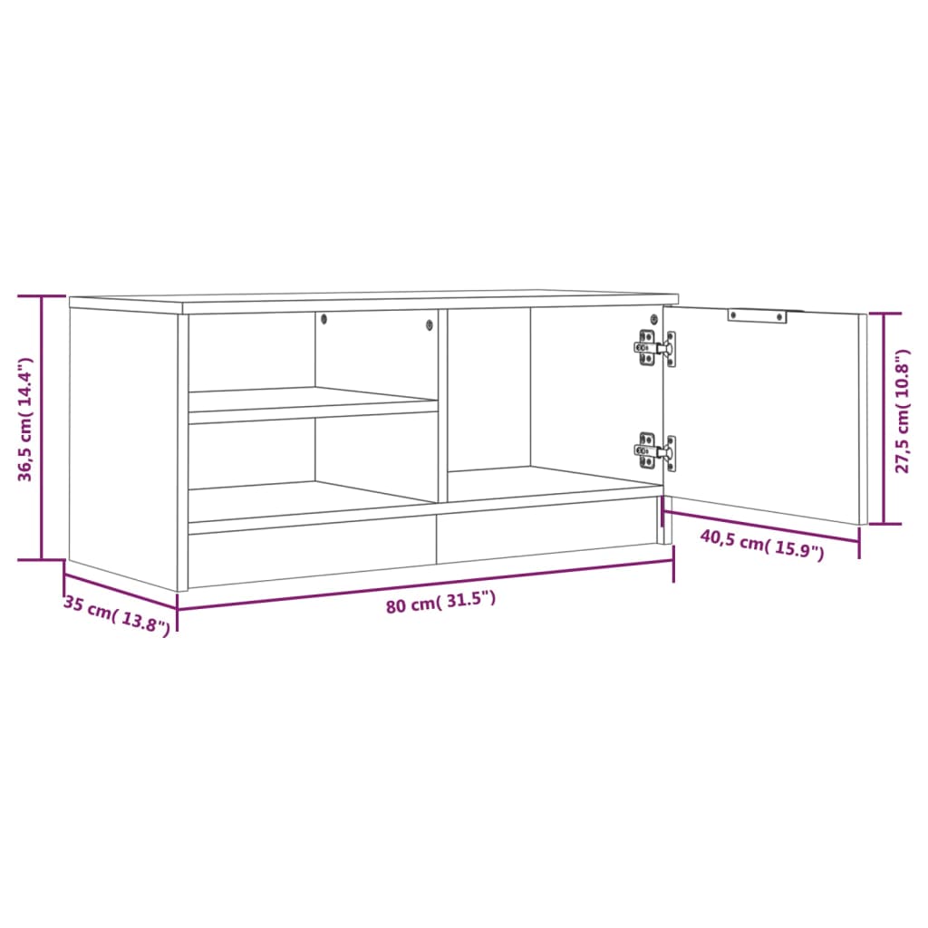 Meuble TV Chêne fumé 80x35x36,5 cm Bois d'ingénierie - XIOS