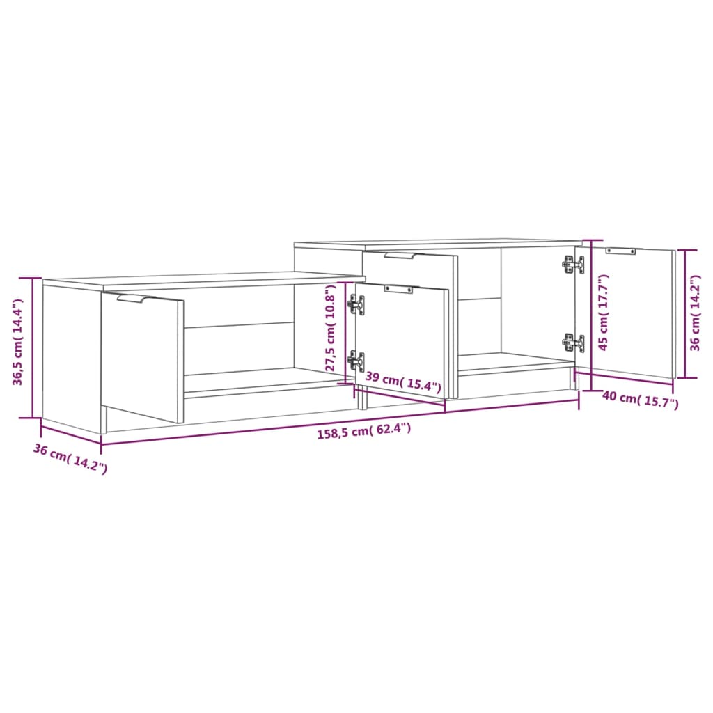 Meuble TV Chêne fumé 158,5x36x45 cm Bois d'ingénierie - XIOS