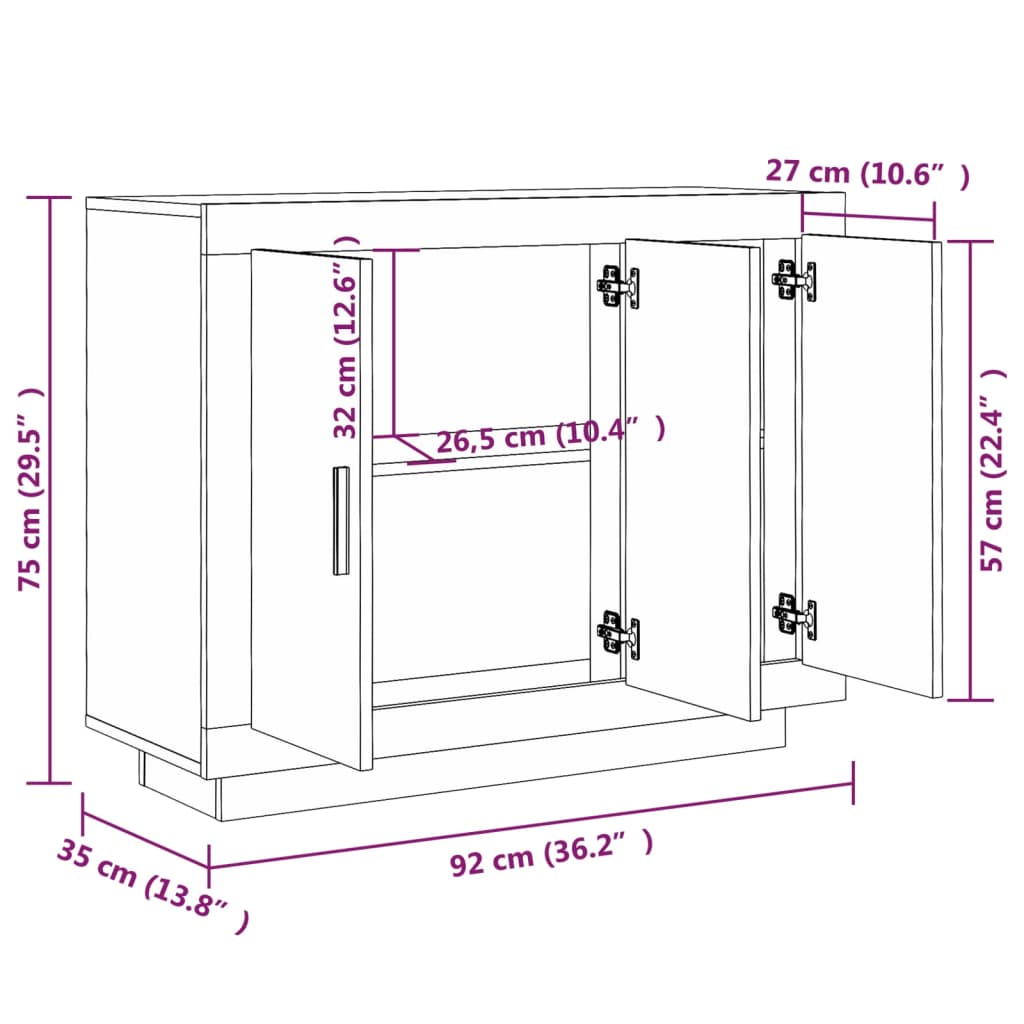 Buffet Chêne fumé 92x35x75 cm Bois d'ingénierie - XIOS