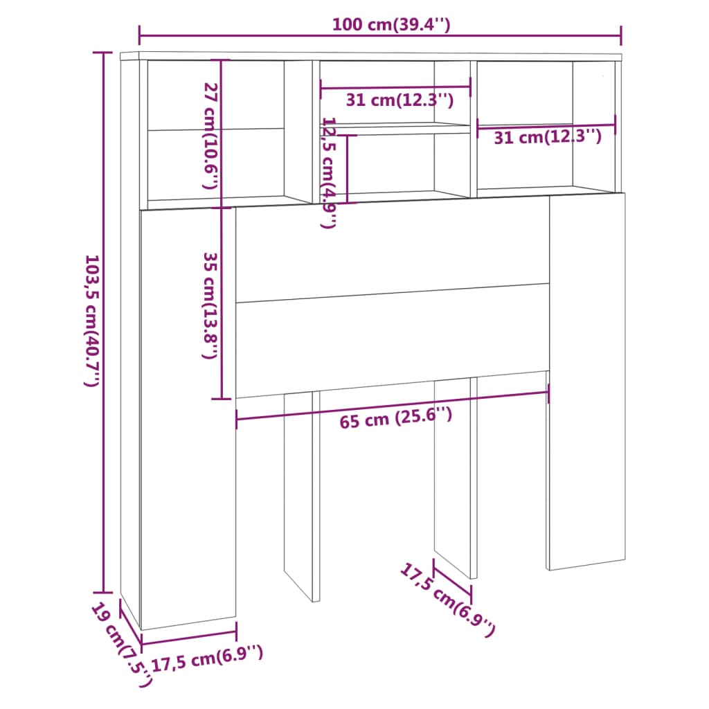 Armoire de tête de lit Chêne fumé 100x19x103,5 cm - XIOS