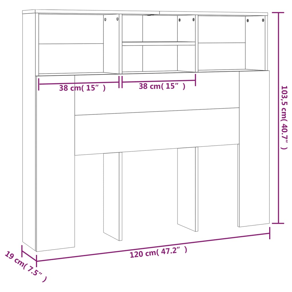 Armoire de tête de lit Chêne fumé 120x19x103,5 cm - XIOS