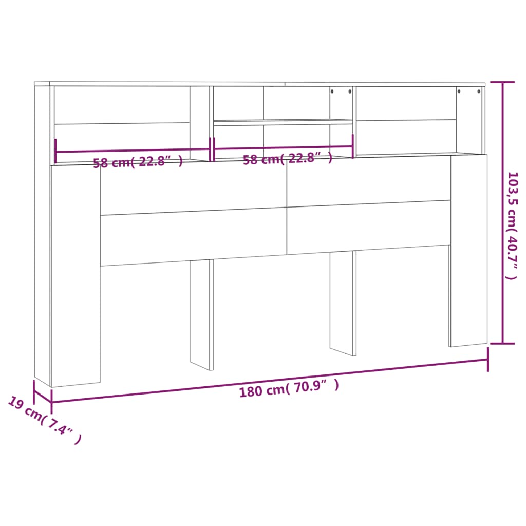 Armoire de tête de lit Chêne fumé 180x19x103,5 cm - XIOS