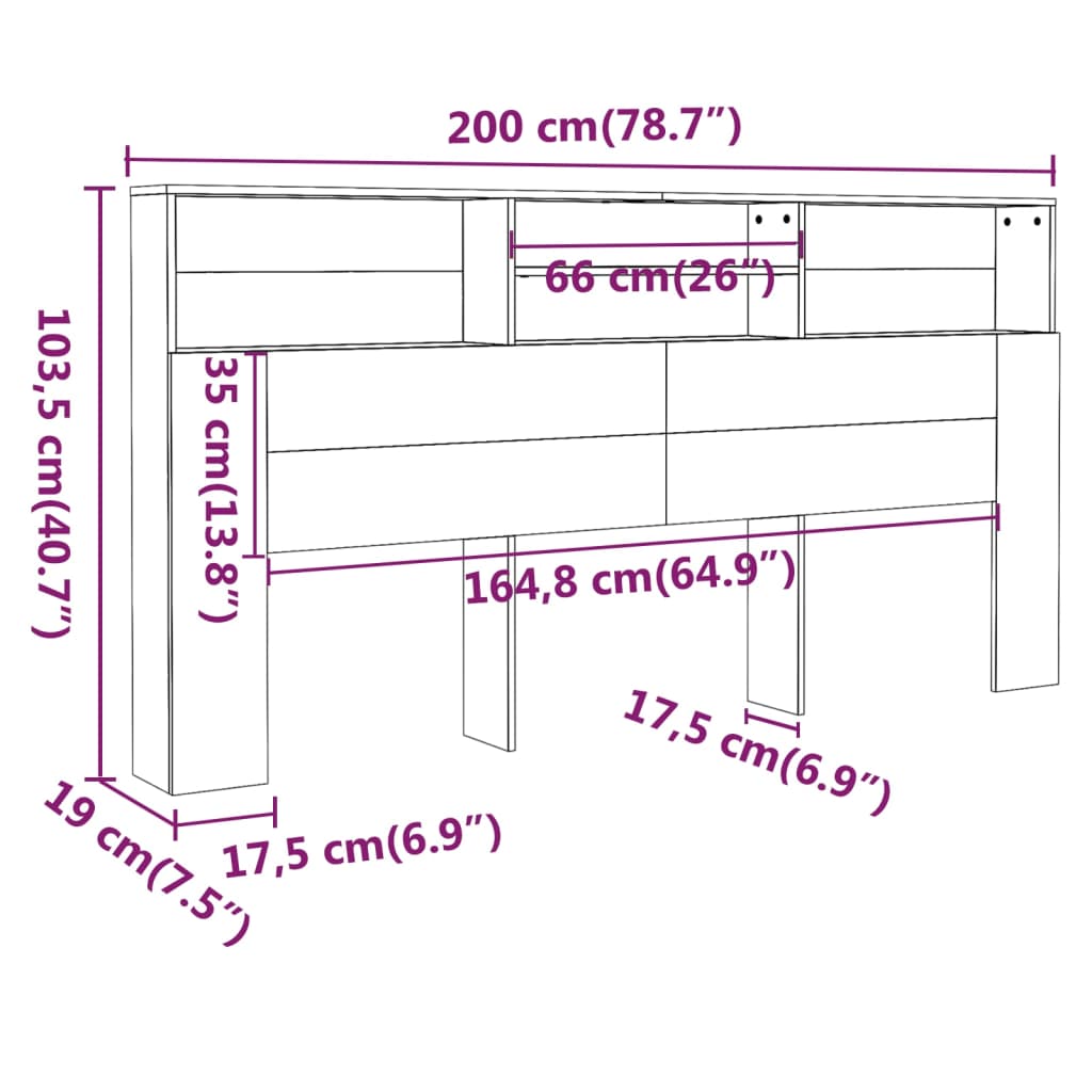 Armoire de tête de lit Sonoma gris 200x19x103,5 cm - XIOS