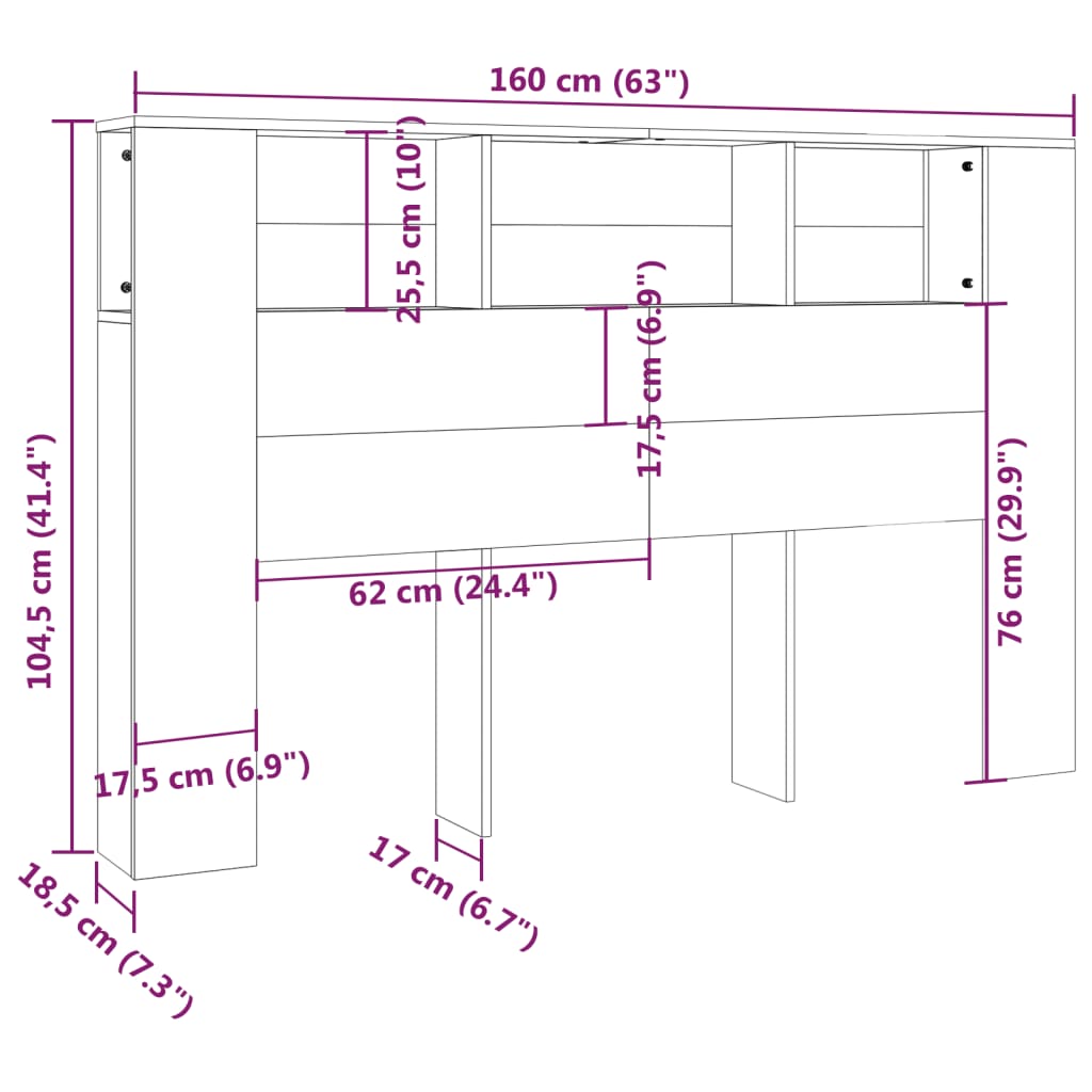 Armoire de tête de lit chêne fumé 160x18,5x104,5 cm - XIOS