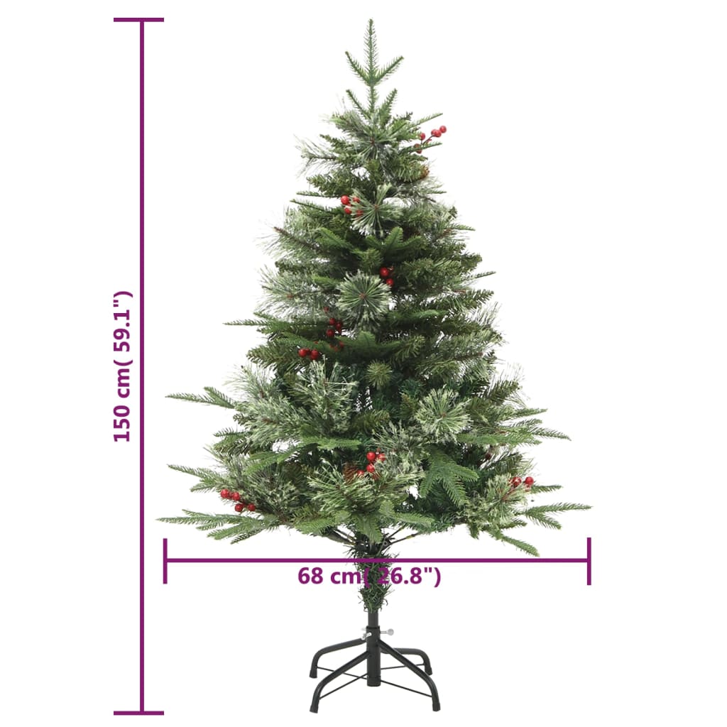 Sapin de Noël pré-éclairé et pommes de pin vert 150cm PVC et PE - XIOS