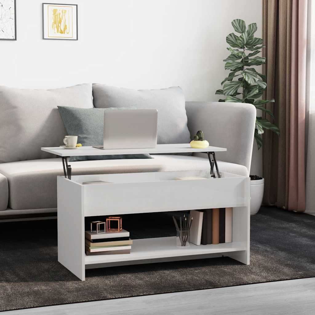 Table basse blanc brillant 102x50x52,5 cm bois d'ingénierie - XIOS