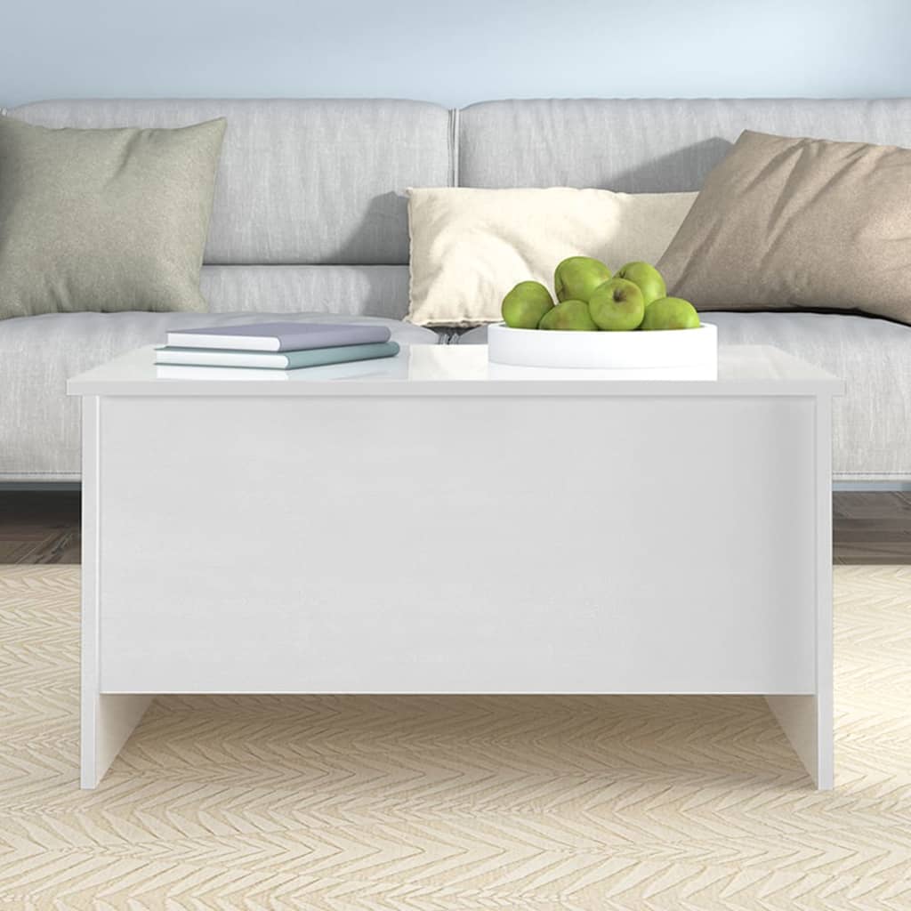 Table basse blanc brillant 80x55,5x41,5 cm bois d'ingénierie