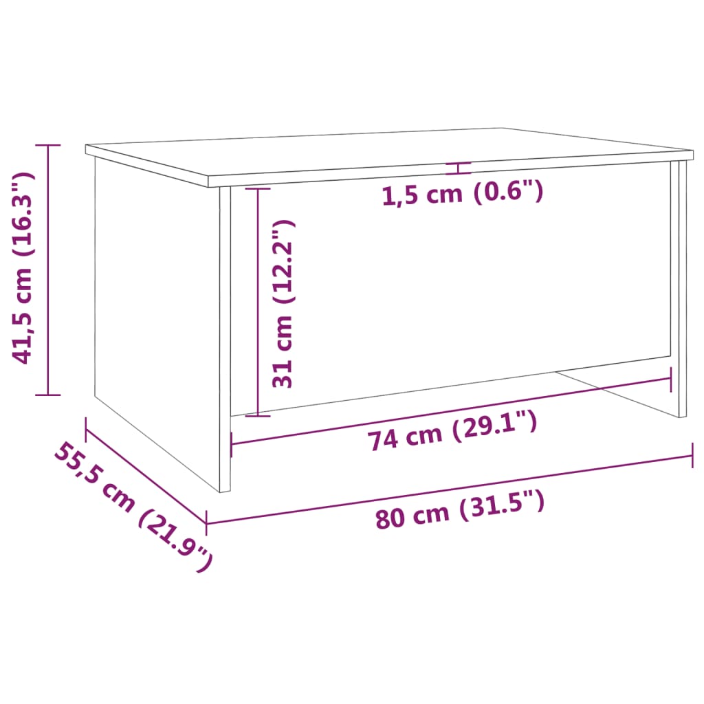 Table basse blanc brillant 80x55,5x41,5 cm bois d'ingénierie