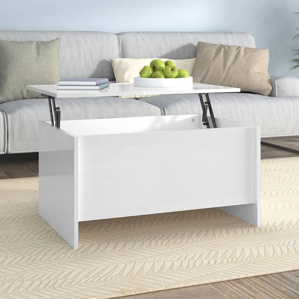 Table basse blanc brillant 80x55,5x41,5 cm bois d'ingénierie