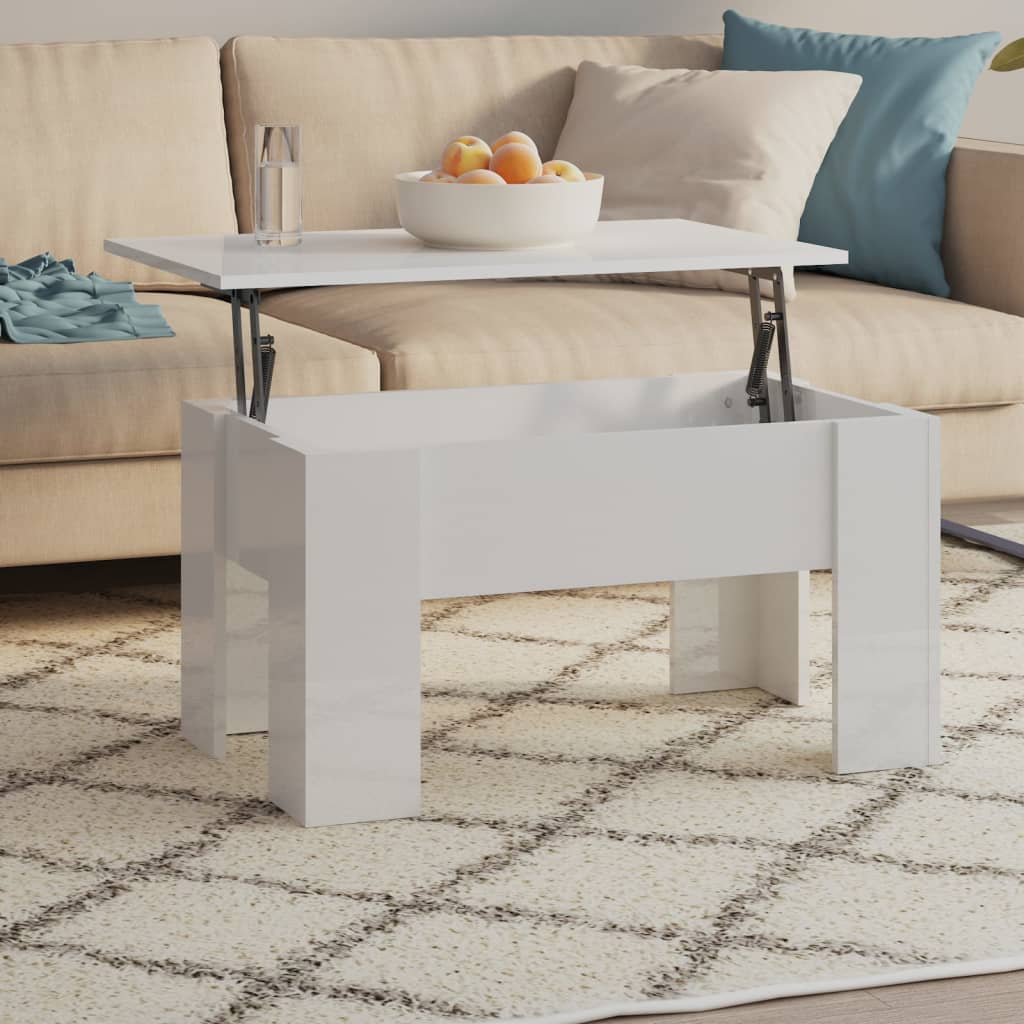 Table basse blanc brillant 79x49x41 cm bois d'ingénierie - XIOS