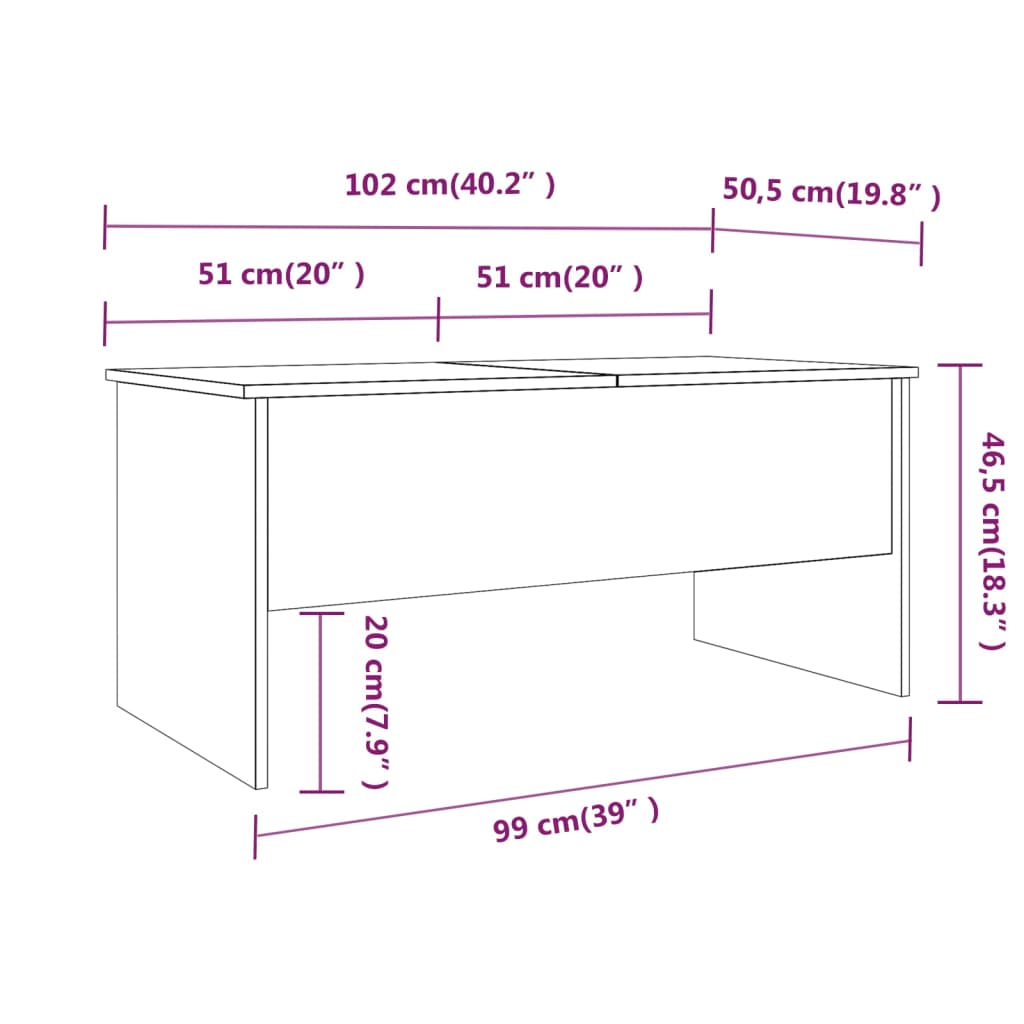Table basse Blanc 102x50,5x46,5 cm Bois d'ingénierie