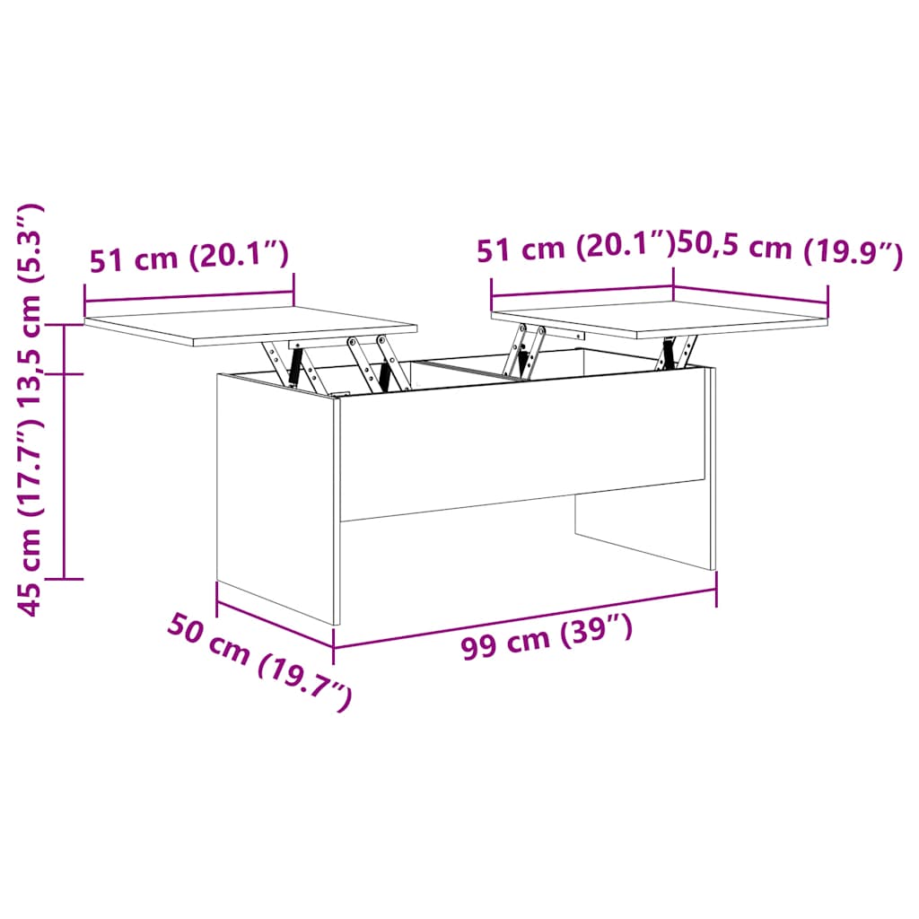 Table basse chêne sonoma 102x50,5x46,5 cm bois d'ingénierie - XIOS