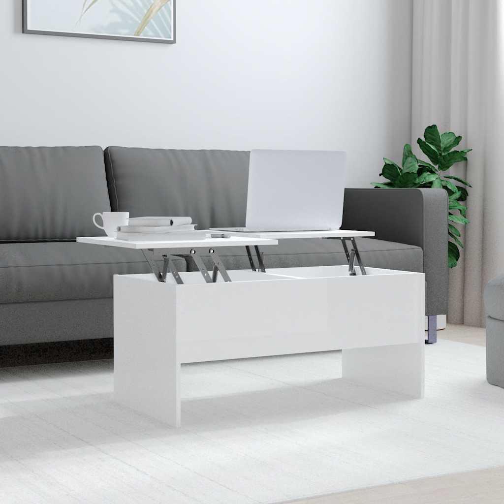 Table basse blanc brillant 102x50,5x46,5 cm bois d'ingénierie - XIOS