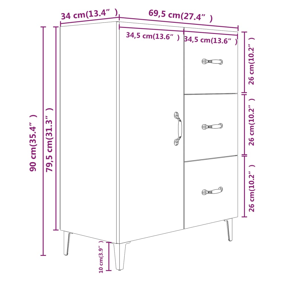 Buffet chêne sonoma 69,5x34x90 cm bois d'ingénierie - XIOS