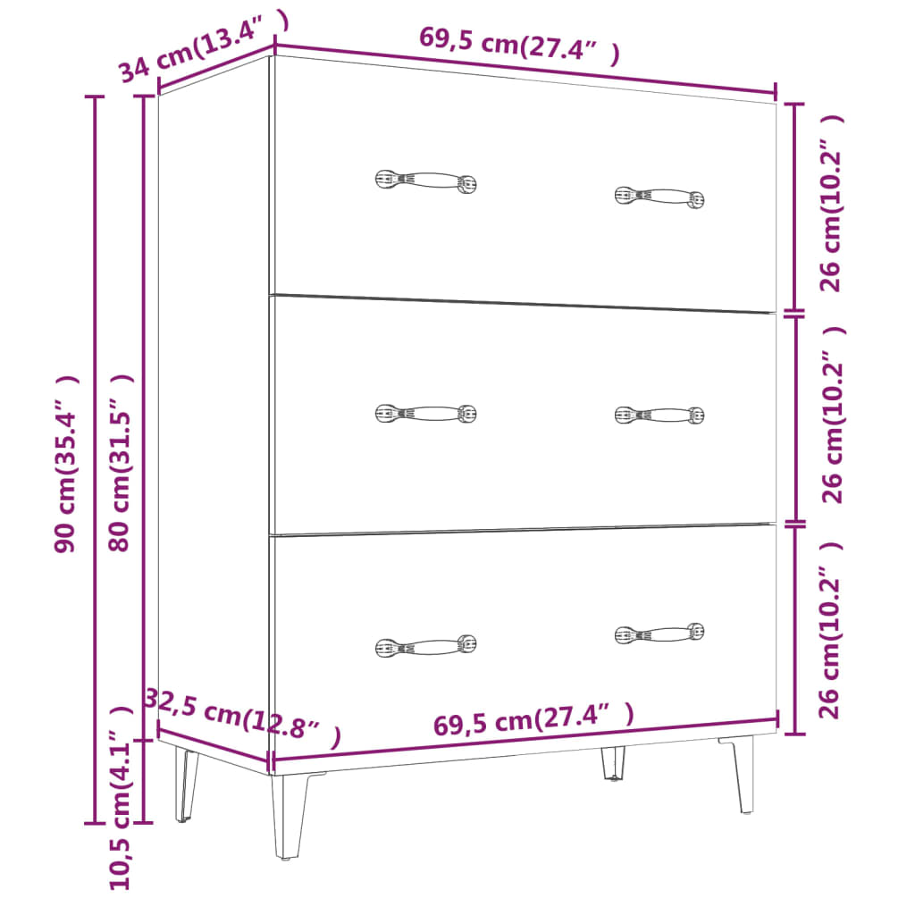 Buffet chêne marron 69,5x34x90 cm bois d'ingénierie - XIOS