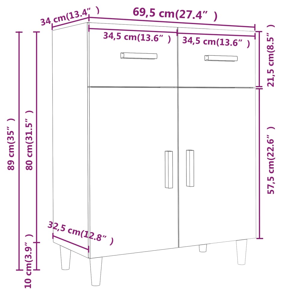 Buffet Chêne marron 69,5x34x89 cm Bois d'ingénierie - XIOS
