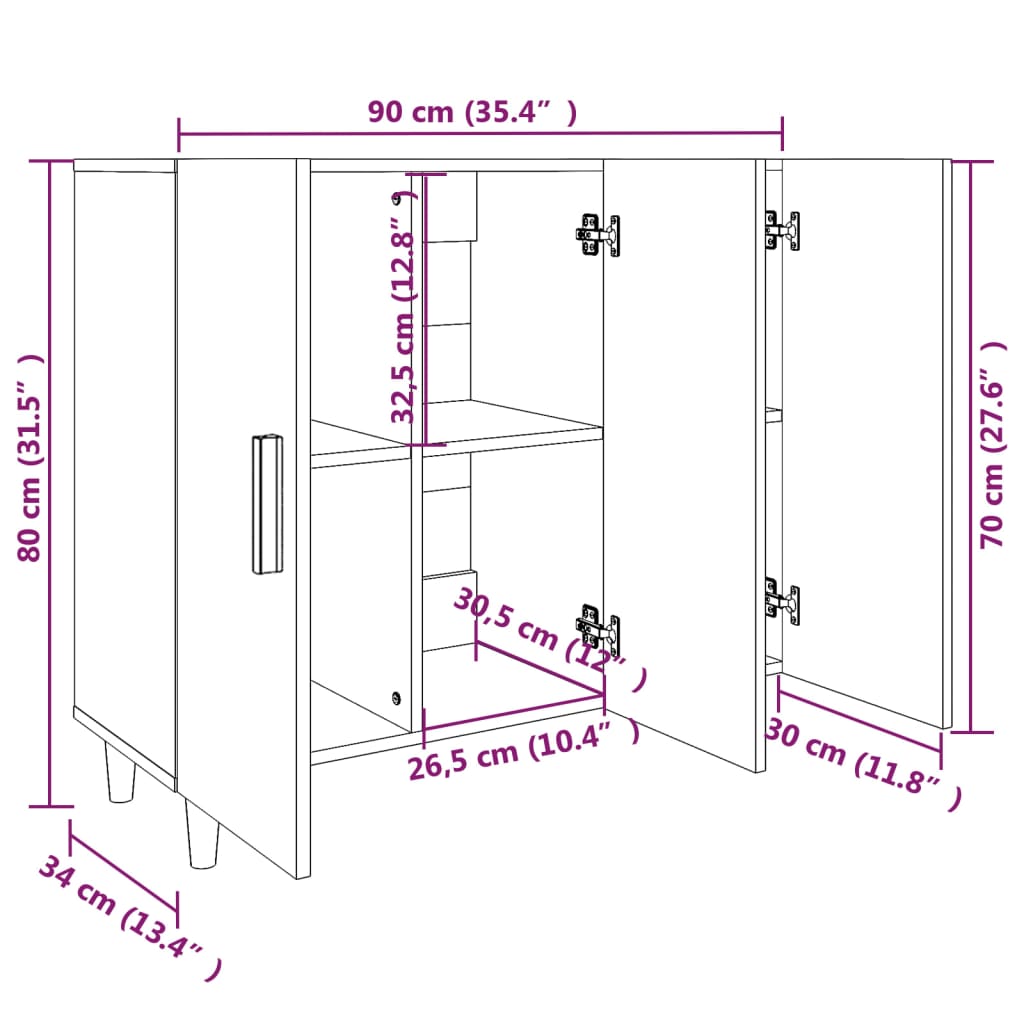 Buffet chêne fumé 90x34x80 cm bois d'ingénierie - XIOS