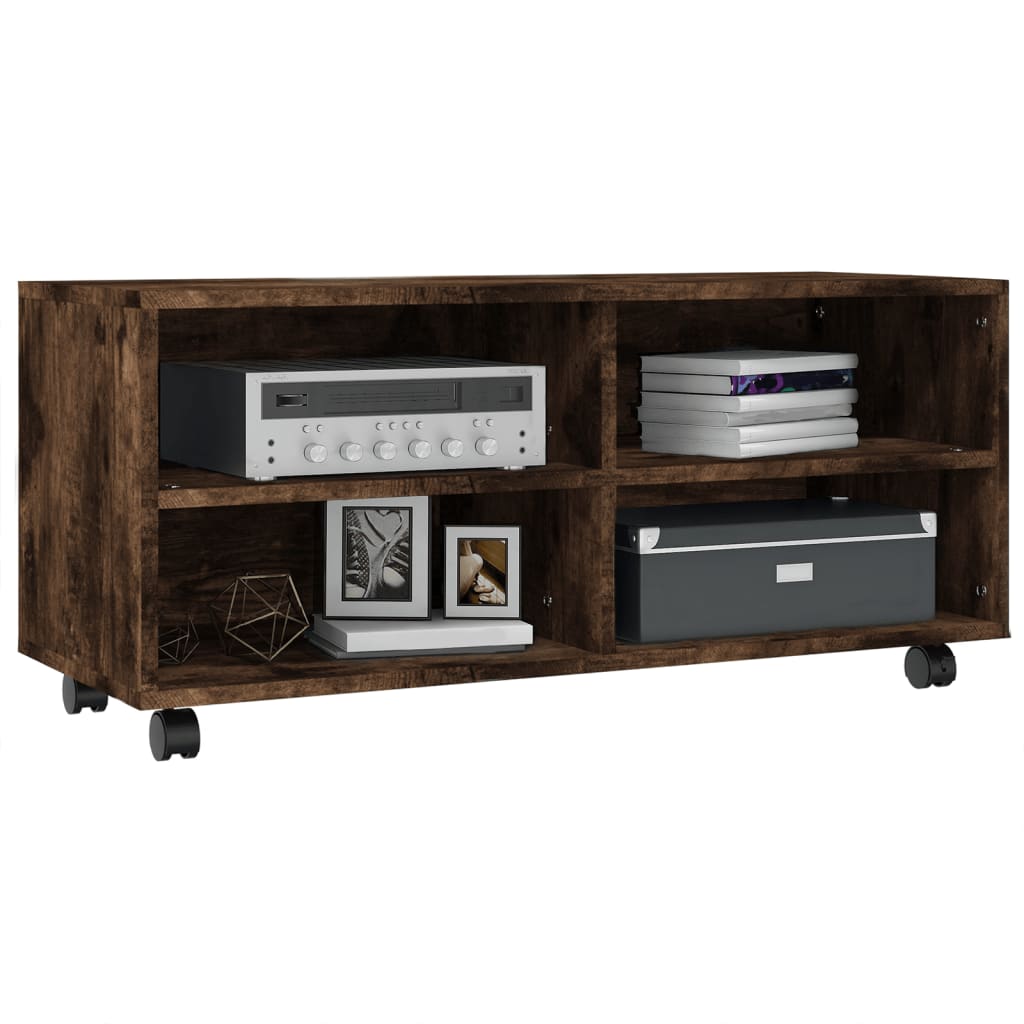 Meuble TV sur roulettes Chêne fumé 90x35x35cm Bois d'ingénierie - XIOS