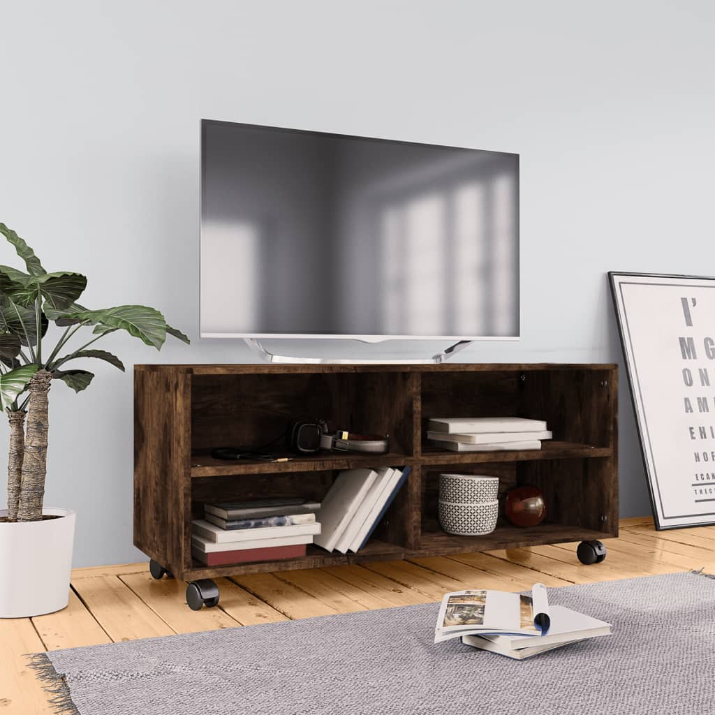 Meuble TV sur roulettes Chêne fumé 90x35x35cm Bois d'ingénierie - XIOS