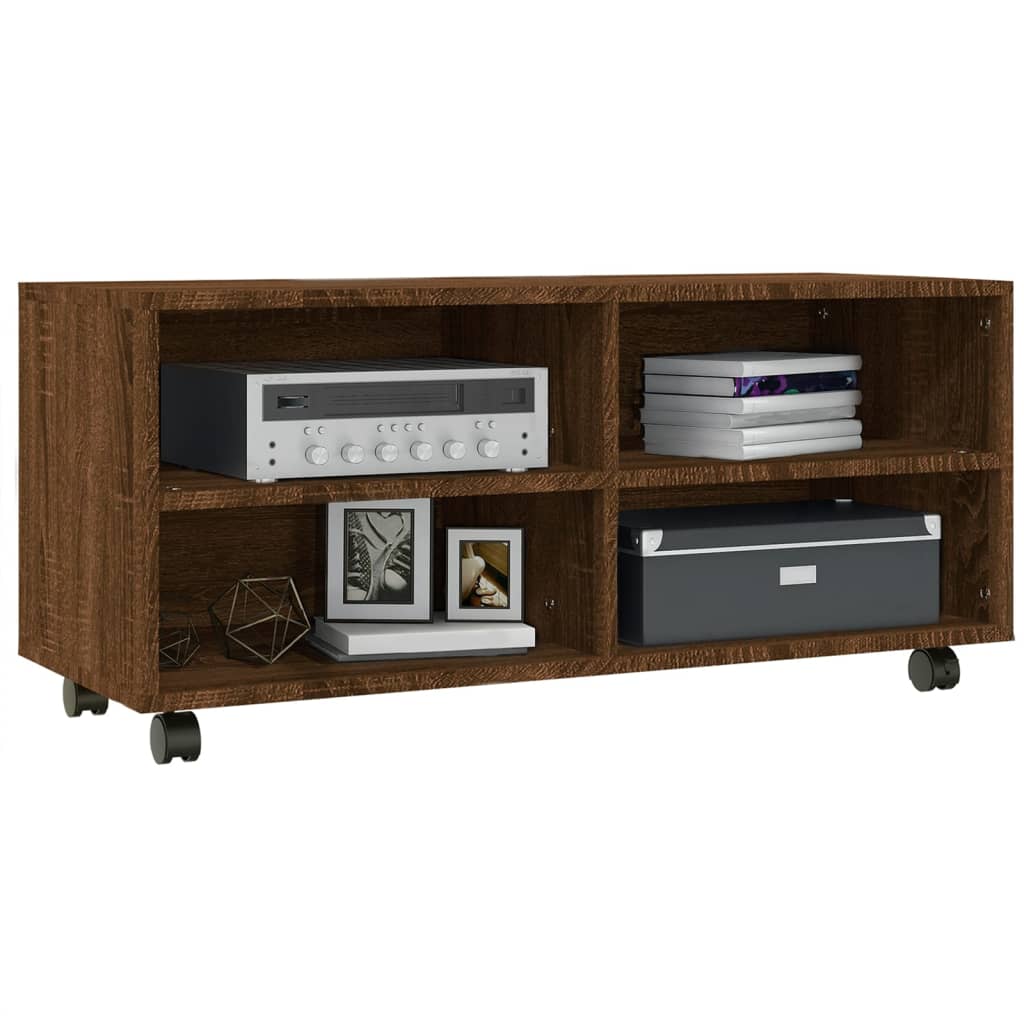 Meuble TV sur roulettes Chêne marron 90x35x35cm Bois ingénierie - XIOS