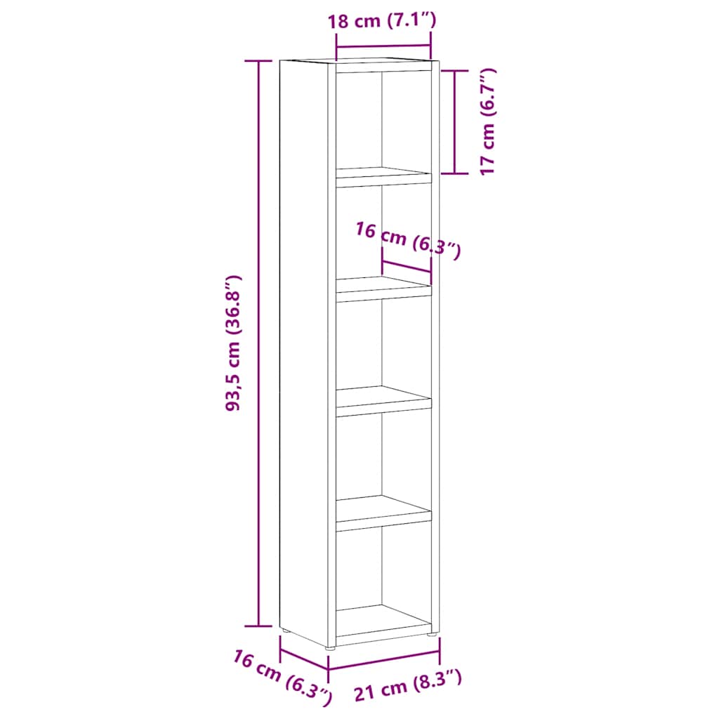 Armoires à CD 2 pcs Chêne fumé 21x16x93,5 cm Bois d'ingénierie Fixations & meubles de rangement multimédia vidaXL