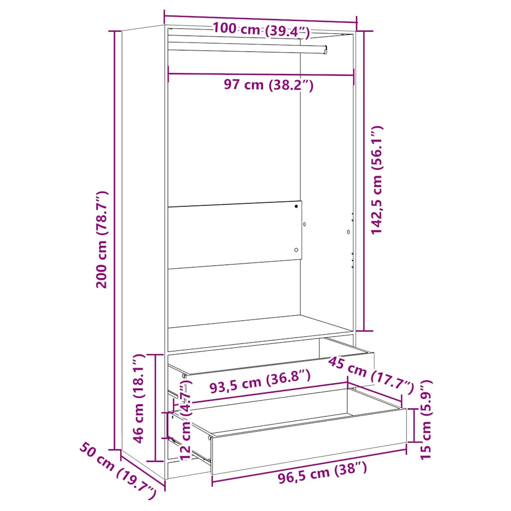 Garde-robe Chêne fumé 100x50x200 cm Bois d'ingénierie - XIOS