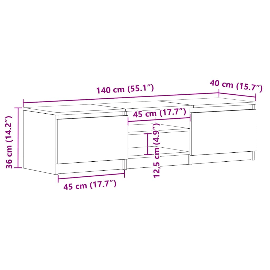 Meuble TV Chêne fumé 140x40x35,5 cm Bois d'ingénierie - XIOS