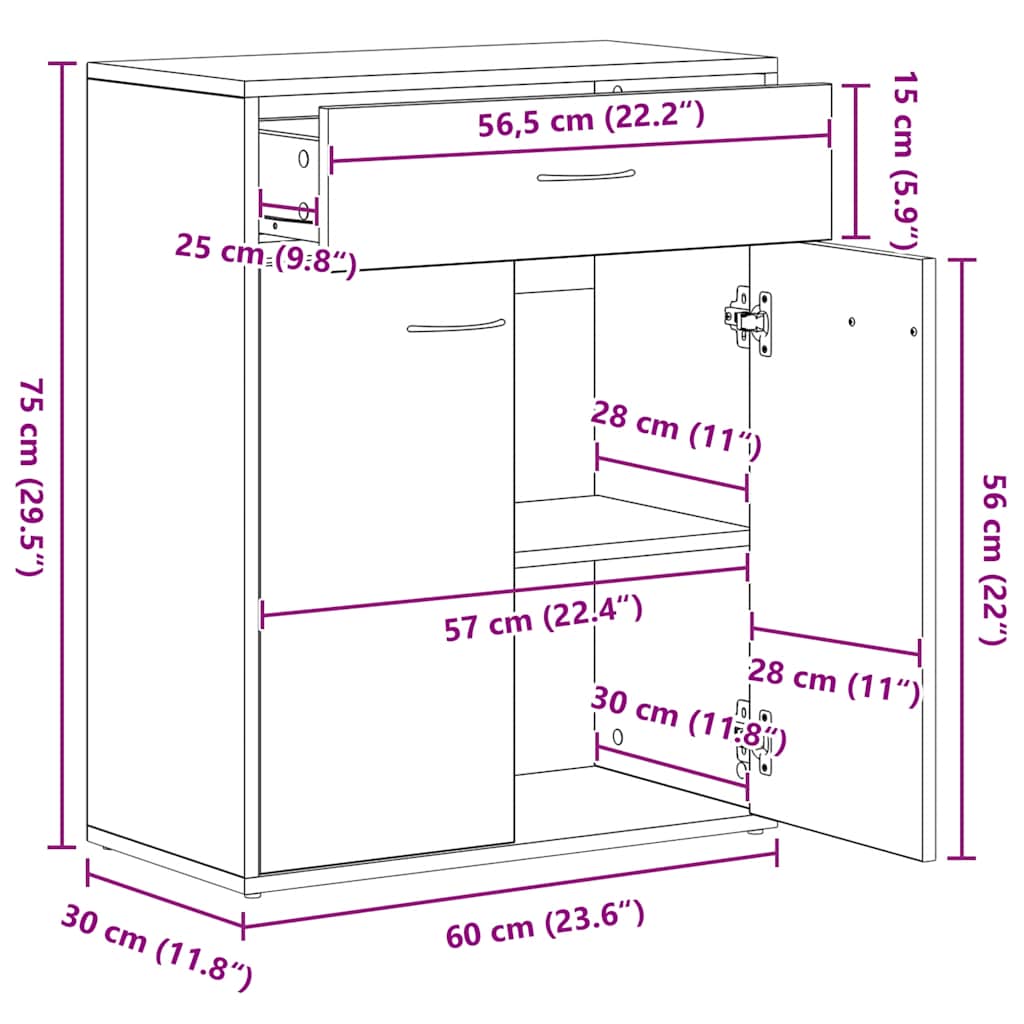Buffet Chêne fumé 60x30x75 cm Bois d'ingénierie - XIOS