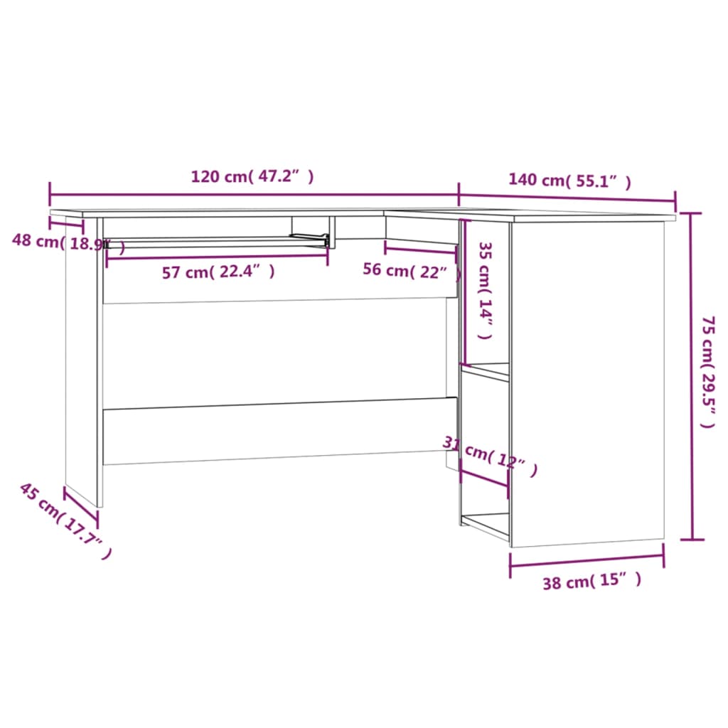 Bureau d'angle chêne marron 120x140x75 cm bois d'ingénierie Bureaux vidaXL