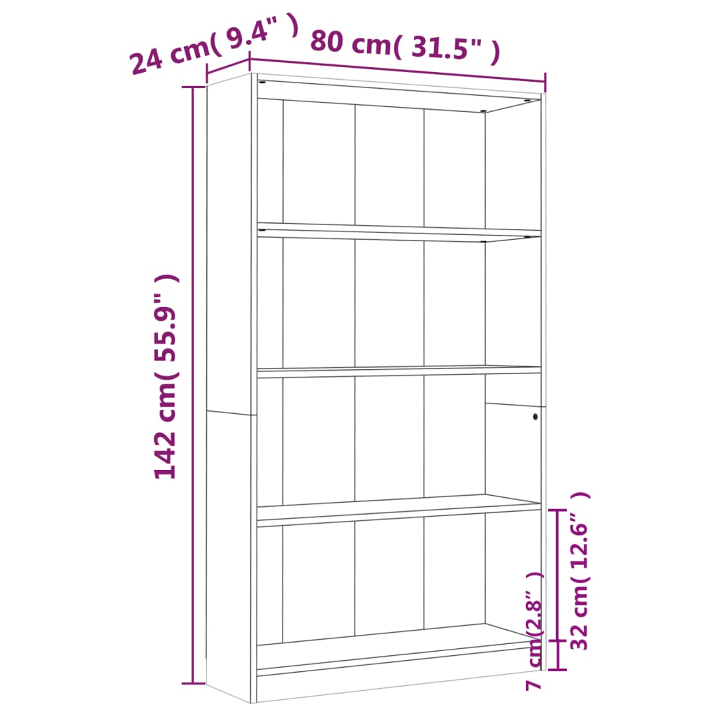 Bibliothèque 4 niveaux Sonoma gris 80x24x142 cm - XIOS