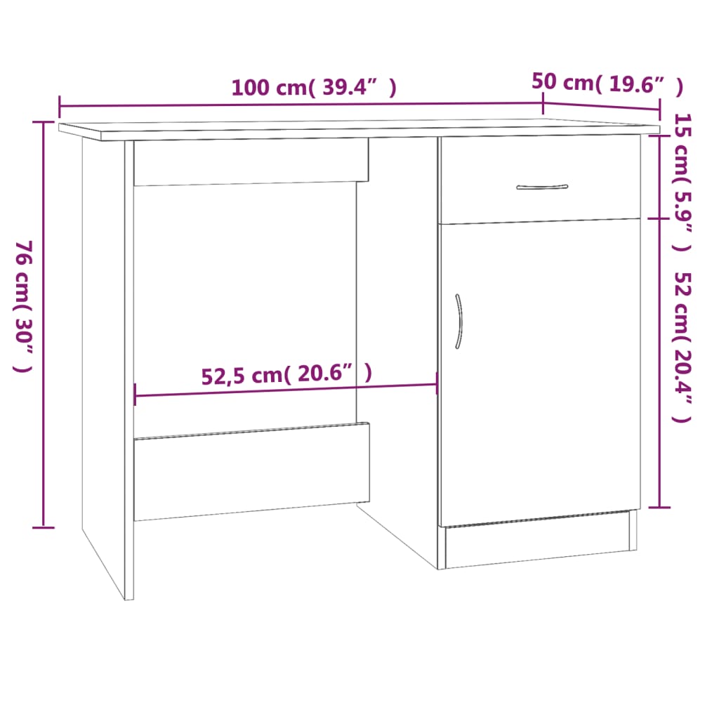 Bureau Chêne fumé 100x50x76 cm Bois d'ingénierie - XIOS