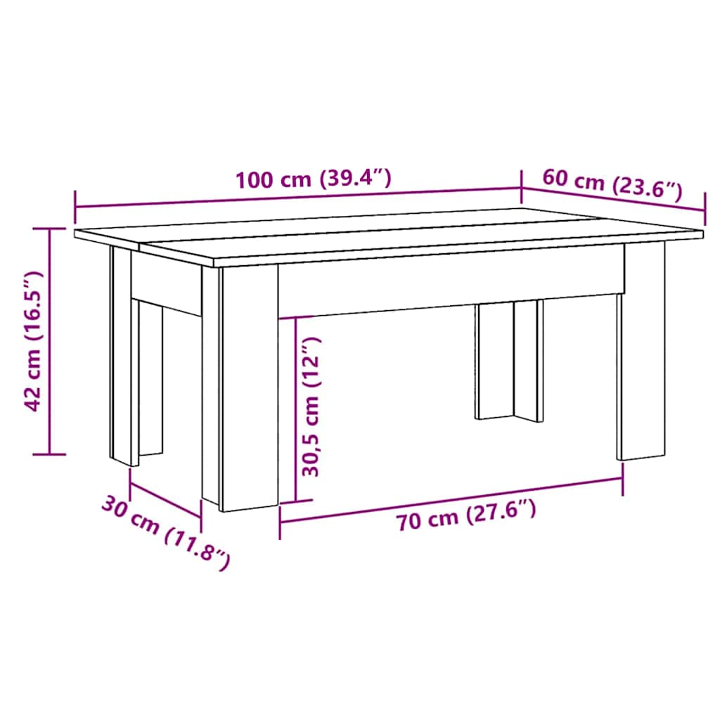 Table basse Chêne fumé 100x60x42 cm Bois d'ingénierie - XIOS
