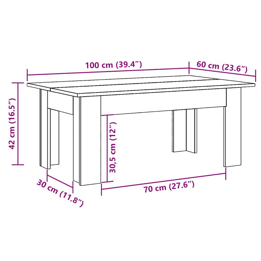 Table basse Sonoma gris 100x60x42 cm Bois d'ingénierie - XIOS