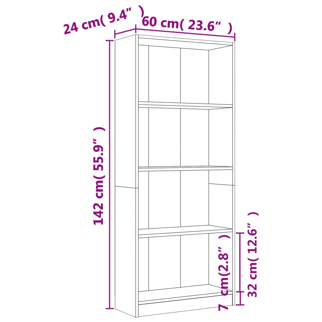 Bibliothèque 4 niveaux Sonoma gris 60x24x142 cm - XIOS