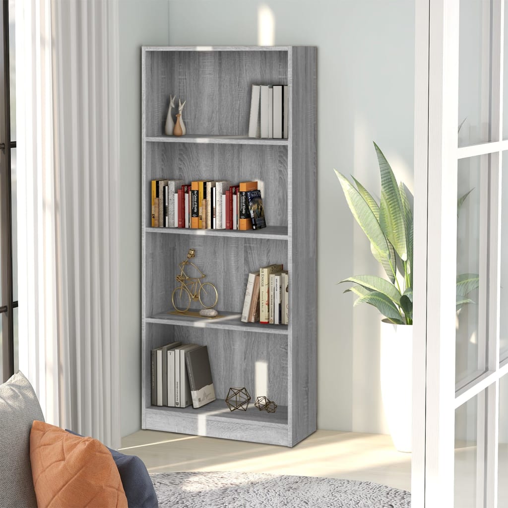 Bibliothèque 4 niveaux Sonoma gris 60x24x142 cm - XIOS