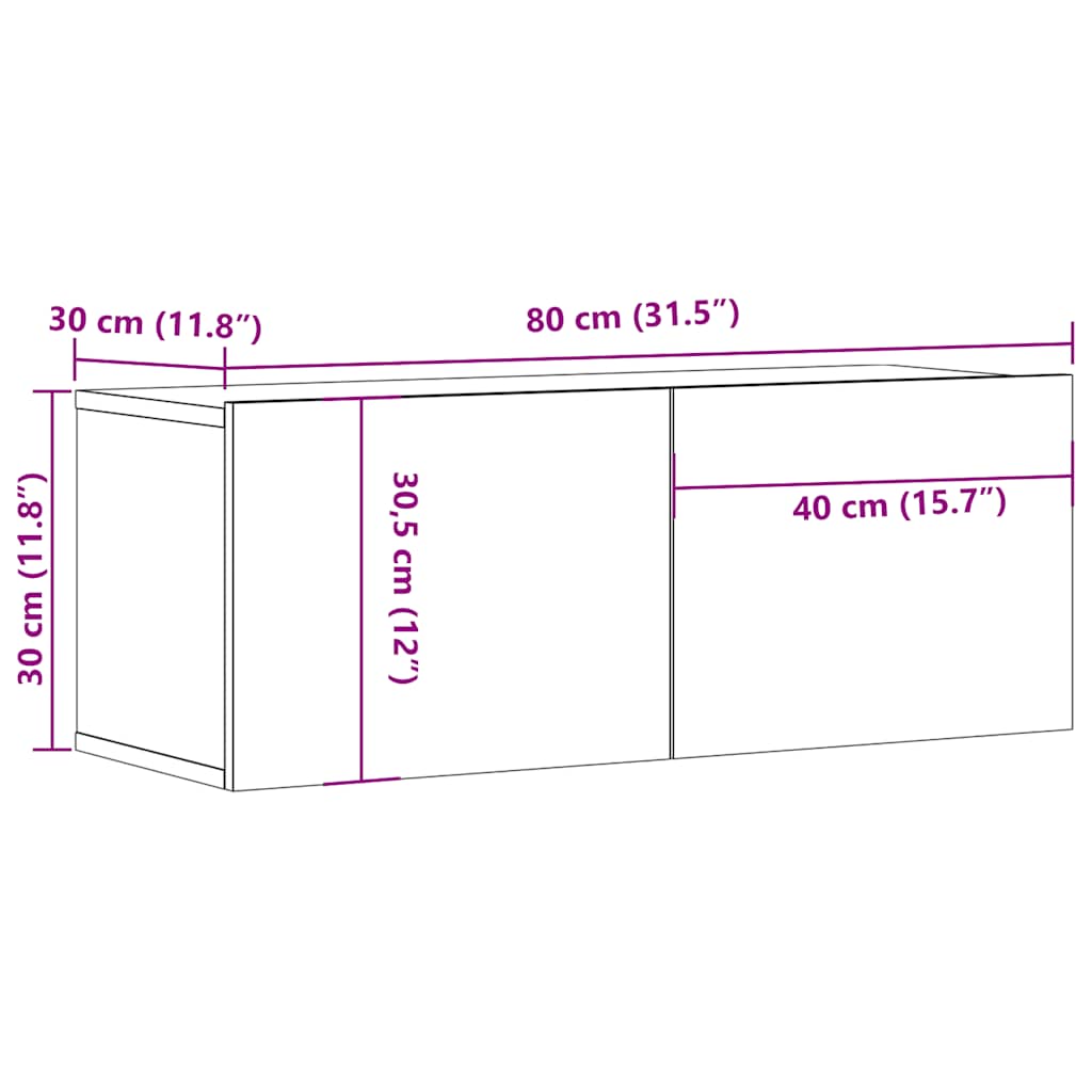 Meuble TV chêne fumé 80x30x30 cm bois d'ingénierie - XIOS