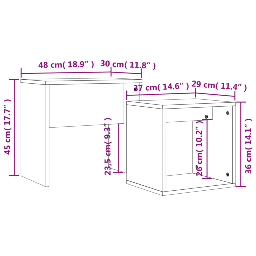 Tables basses gigognes 2 pcs chêne fumé bois d'ingénierie Tables basses vidaXL