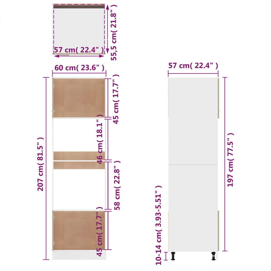 Meuble micro-ondes "Lyon" Chêne brun 60 x 57 x 207 cm Bois d'ingénierie - XIOS